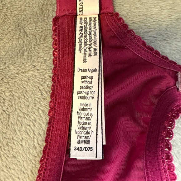 Victorias Secret Dream Angels Push Up Without Padding Maroon Red Lace Bra 34D - Picture 7 of 8